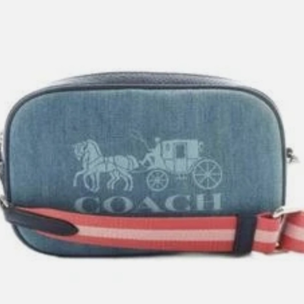 Rare EUC  Coach Denim Crossbody Bag with Pink Strap 💗💗 No Call Outs!
